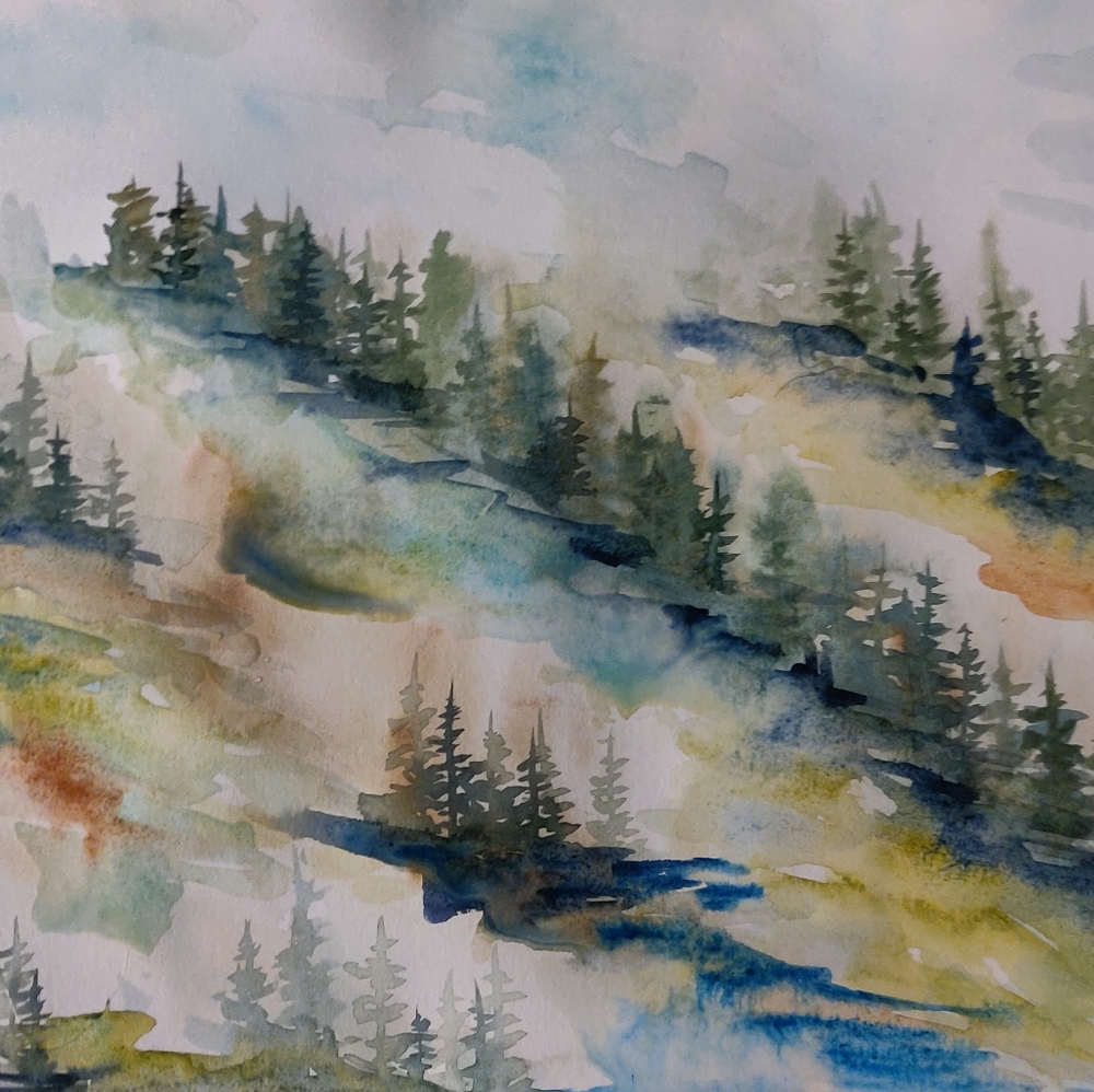 Abstract watercolor painting trees
